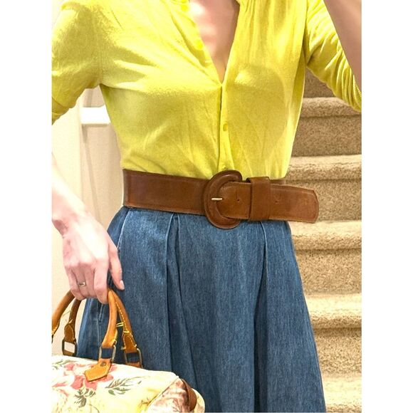 VINTAGE WIDE LEATHER BELT “THE RITZ” COGNAC QUALITY MINIMALIST SIZE MEDIUM main image 11